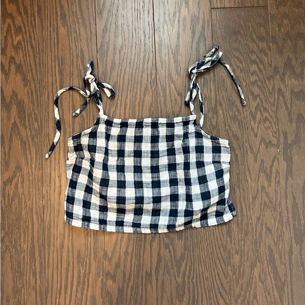 Forever 21 Navy and White Gingham Tie-Shoulder Crop Top